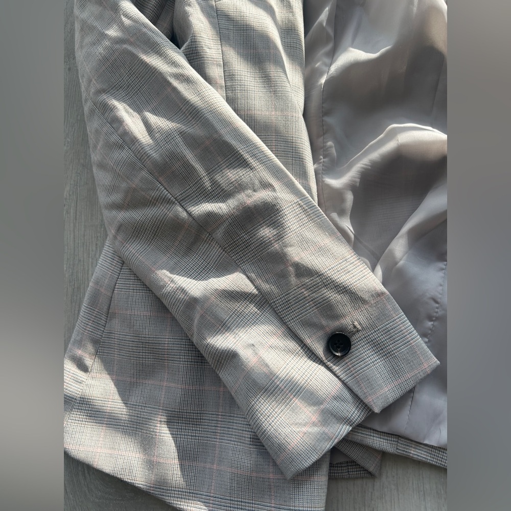 Zara Basic Brown Blazer pink beige pinstripe work - image 8